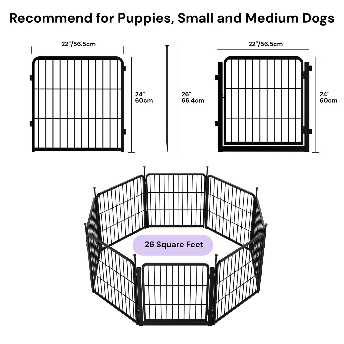 SunsGrove Dog Playpen, Heavy Duty Anti-Rust Pet Pen for Indoor, Courtyard, RV Camping for Dogs,Black