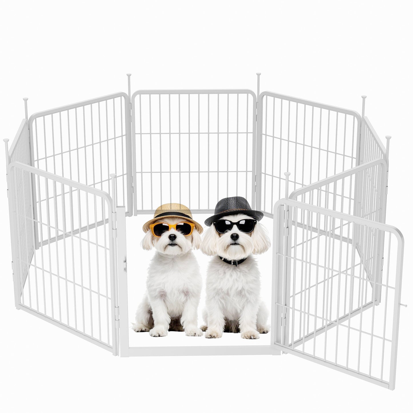 SunsGrove Dog Playpen, Heavy Duty Anti-Rust Pet Pen for Indoor, Courtyard, RV Camping for Dogs,White