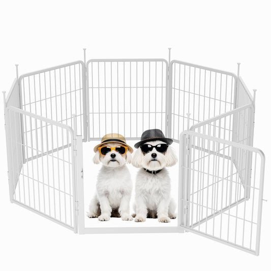 SunsGrove Dog Playpen, Heavy Duty Anti-Rust Pet Pen for Indoor, Courtyard, RV Camping for Dogs,White