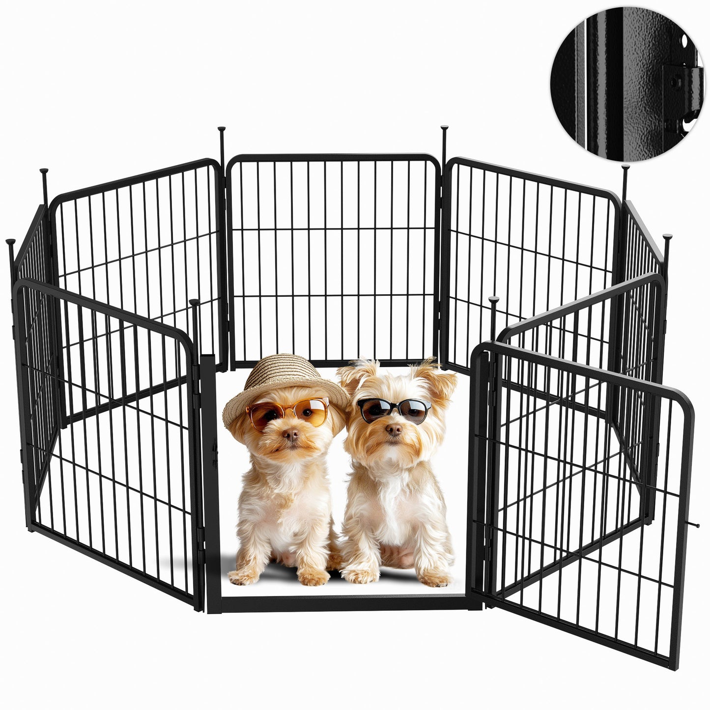 SunsGrove Dog Playpen, Heavy Duty Anti-Rust Pet Pen for Indoor, Courtyard, RV Camping for Dogs,Black