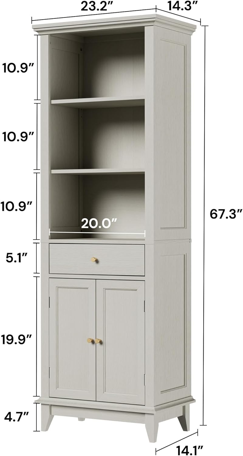 SunsGrove Bookshelves and Bookcases, Floor Standing Display Storage with 1 Adjustable Shelf, Tall Bookcase for Home Office, Living Room, White Oak (White Oak, 2 Doors)