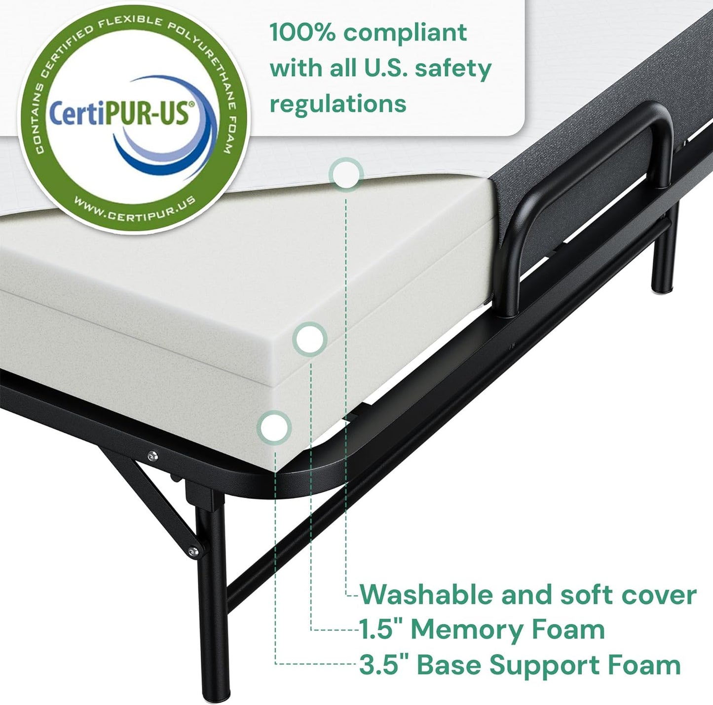 SunsGrove Twin Folding Bed with Mattress, 75" x 38", Rollaway Bed Guest Bed Portable Foldable Extra Bed for Adults, Fold up Bed with 5" Memory Foam Mattress, Space-Saving Sturdy Metal Frame