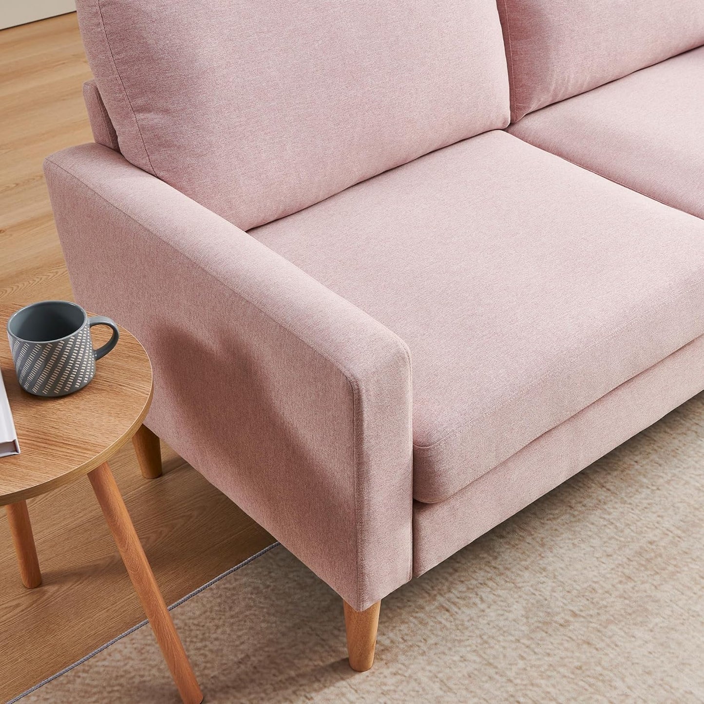 SunsGrove Couch for Small Spaces, 65 Inch Loveseat Sofa 2 Seat Couches for Bedroom, Spring Upholstered Small Sofa Couch with Solid Wood Frame, Tool Free Installation（Pink）