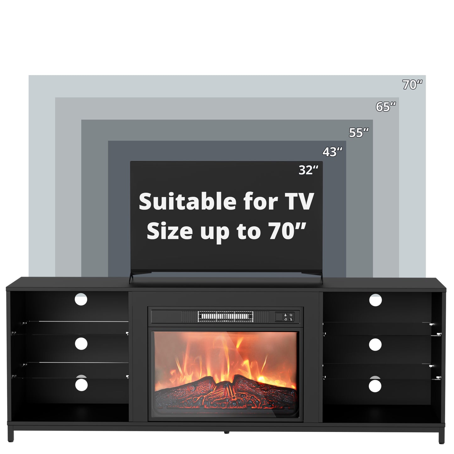 SunsGrove Fireplace TV Stand with Electric Fireplace Insert, Modern Entertainment Center with LED Light & Storage, Wood TV Stand 43"/55"/65"/70" for Living Room/Bedroom