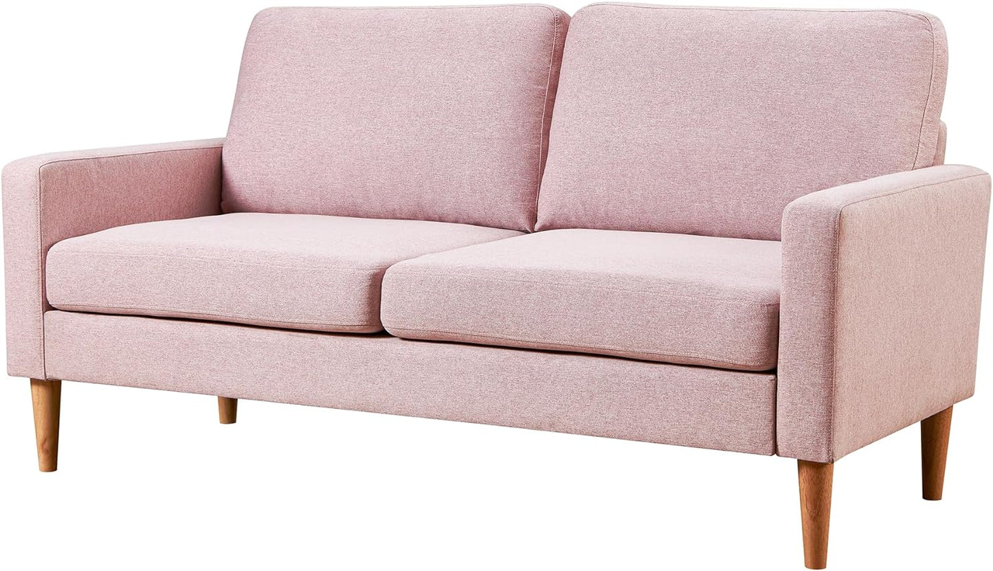 SunsGrove Couch for Small Spaces, 65 Inch Loveseat Sofa 2 Seat Couches for Bedroom, Spring Upholstered Small Sofa Couch with Solid Wood Frame, Tool Free Installation（Pink）