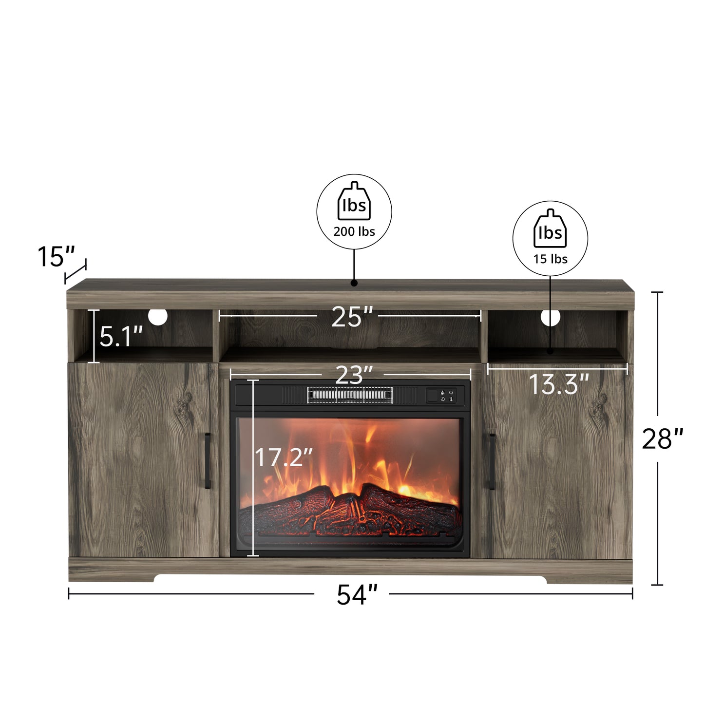 SunsGrove Farmhouse Fireplace TV Stand for TVs 32"/43"/55"/60", Electric Fireplace Insert, Oak Grey