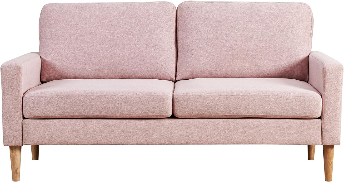 SunsGrove Couch for Small Spaces, 65 Inch Loveseat Sofa 2 Seat Couches for Bedroom, Spring Upholstered Small Sofa Couch with Solid Wood Frame, Tool Free Installation（Pink）